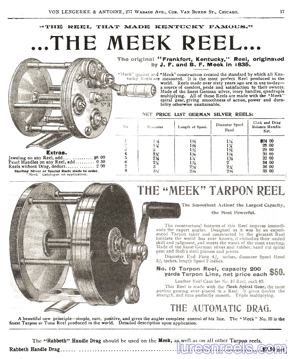 B F Meek and Sons Reels in 1904 VLA Catalog