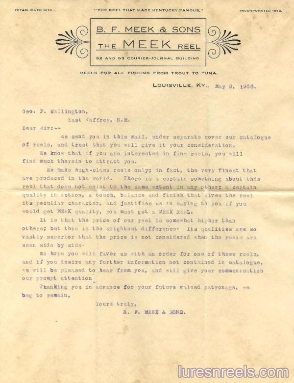 B F Meek and Sons 1903 Letter 2