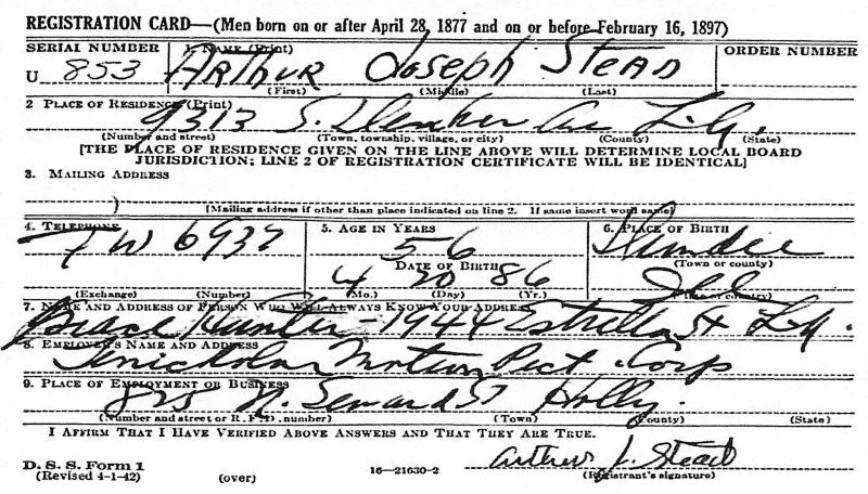 A.J. Stead Draft Card